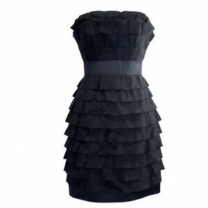 Phoebe Couture Black Strapless Ruffle Mini Dress Silk Cotton Blend Size 6 EUC